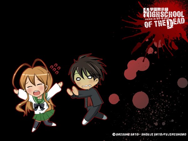 Anime picture 1600x1200 with highschool of the dead madhouse miyamoto rei komuro takashi chibi o o