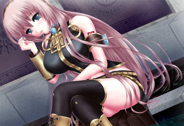 Anime picture 1163x800 with vocaloid megurine luka long hair breasts light erotic pink hair girl thighhighs