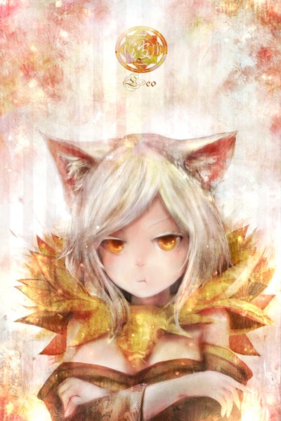 Anime picture 2000x3000 with original zhang xiao bo single tall image looking at viewer highres short hair animal ears yellow eyes white hair zodiac leo (zodiac) girl dress