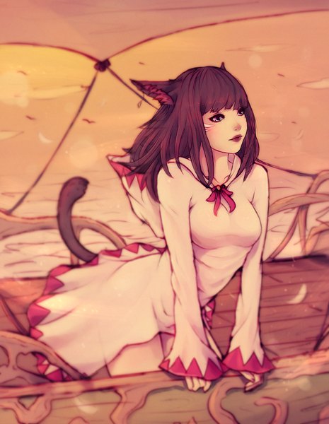 Anime picture 775x1000 with final fantasy final fantasy xiv square enix miqo'te white mage soranamae single long hair tall image fringe breasts large breasts standing animal ears looking away sky cloud (clouds) outdoors red hair tail