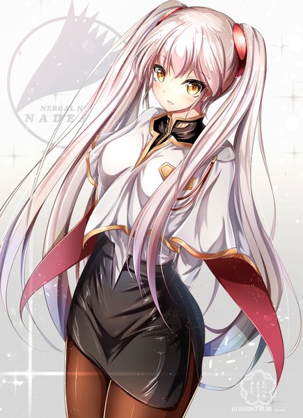 Anime picture 1089x1500 with martian successor nadesico xebec hoshino ruri haguruma (hagurumali) single long hair tall image looking at viewer blush fringe breasts standing twintails yellow eyes side slit girl skirt uniform miniskirt pantyhose