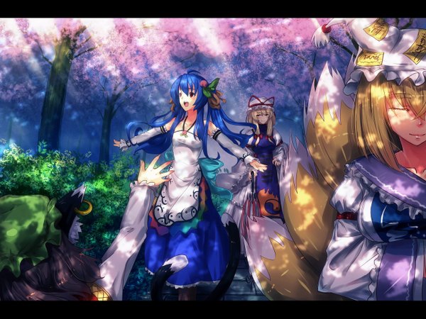 Anime picture 1280x960 with touhou yakumo yukari hinanawi tenshi yakumo ran chen ryuuzaki ichi girl tagme