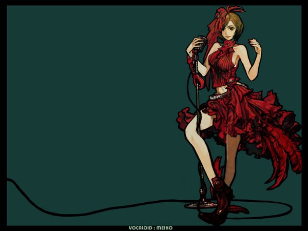 Anime picture 1600x1200 with vocaloid meiko tomape tomatika single highres girl skirt feather (feathers) handcuffs