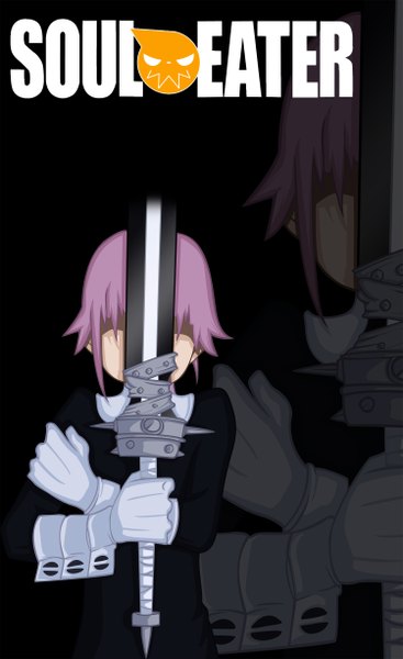 Anime picture 1500x2448 with soul eater studio bones chrona (soul eater) molyneux93 single tall image short hair pink hair inscription coloring zoom layer girl gloves weapon sword