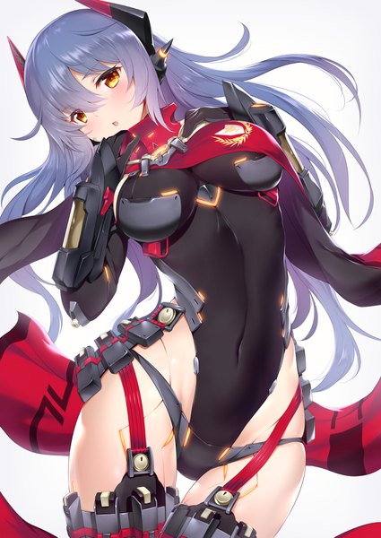 Anime picture 2508x3541 with xenoblade xenoblade 2 poppi (xenoblade) hana (xenoblade) mdastarou single long hair tall image looking at viewer blush fringe highres breasts open mouth light erotic simple background hair between eyes large breasts white background yellow eyes