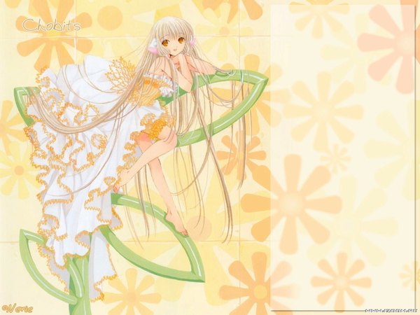 Anime picture 1600x1200 with chobits clamp chii yellow background