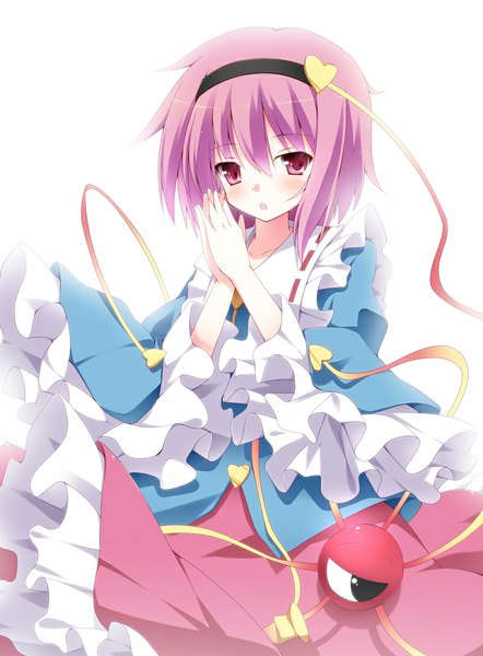 Anime picture 800x1086 with touhou komeiji satori kurono yuzuko single tall image blush fringe short hair open mouth simple background white background looking away pink hair pink eyes girl frills hairband eyeball