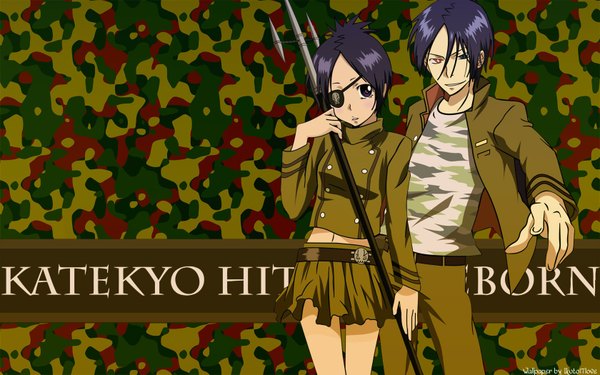 Anime picture 1680x1050 with katekyou hitman reborn rokudo mukuro chrome dokuro wide image skirt uniform weapon school uniform eyepatch