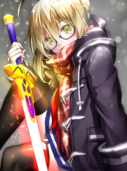 Anime picture 1000x1346 with fate (series) fate/grand order artoria pendragon (all) mysterious heroine x (alter) (fate) mysterious heroine x alter (first ascension) (fate) suishougensou single tall image looking at viewer fringe short hair light erotic blonde hair hair between eyes sitting yellow eyes head tilt covered mouth girl thighhighs
