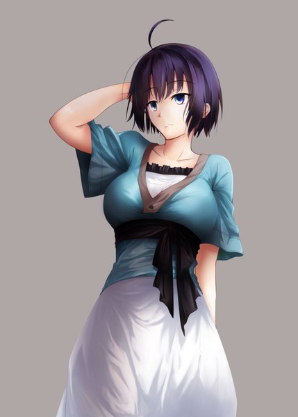 Anime picture 1429x2000 with yoshida takuma single tall image short hair blue eyes looking away purple hair grey background girl dress