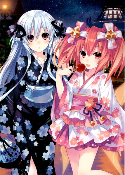 Anime picture 1826x2560 with fairy fencer f idea factory compile heart (studio) tiara (fairy fencer f) eryn (fairy fencer f) tsunako long hair tall image looking at viewer blush fringe highres short hair hair between eyes standing twintails multiple girls holding payot pink hair