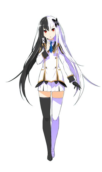Anime picture 2500x4200 with conception: ore no kodomo wo undekure! torri ootsuka shin'ichirou single long hair tall image looking at viewer highres breasts black hair simple background red eyes standing white background white hair long sleeves pleated skirt multicolored hair two-tone hair official art