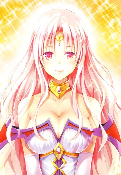Anime picture 1111x1600 with toloveru toloveru darkness xebec sephie michaela deviluke ulquiorra90 single long hair tall image looking at viewer blush fringe breasts smile red eyes large breasts bare shoulders silver hair girl choker