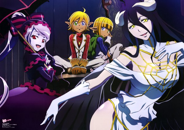 Anime picture 8606x6086 with overlord (maruyama) madhouse nyantype albedo (overlord) shalltear bloodfallen aura bella fiora mare bello fiore maehara momoko long hair looking at viewer fringe highres short hair open mouth light erotic black hair blonde hair smile hair between eyes red eyes