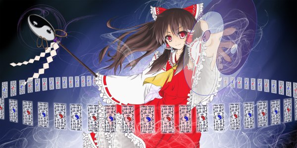 Anime picture 1600x800 with touhou hakurei reimu wide image traditional clothes miko girl