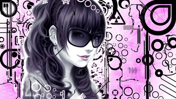 Anime picture 1920x1080 with warrenlouw long hair highres black hair wide image lips realistic wallpaper glasses sunglasses