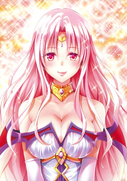 Anime picture 2674x3800 with toloveru toloveru darkness xebec sephie michaela deviluke yabuki kentarou single tall image looking at viewer blush highres breasts light erotic red eyes bare shoulders pink hair cleavage very long hair scan official art sparkle