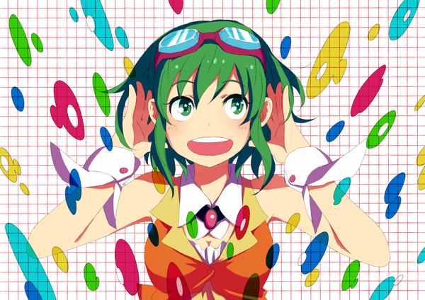 Anime picture 3507x2480 with vocaloid gumi kosa k single highres short hair open mouth green eyes absurdres green hair girl goggles