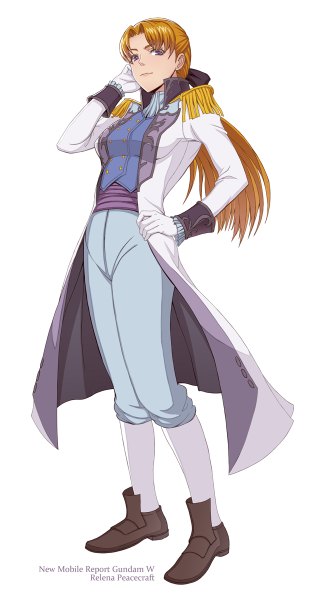 Anime picture 628x1200 with mobile suit gundam sunrise (studio) relena peacecraft hayate (leaf98k) single long hair tall image looking at viewer simple background blonde hair white background purple eyes girl gloves shoes clothes