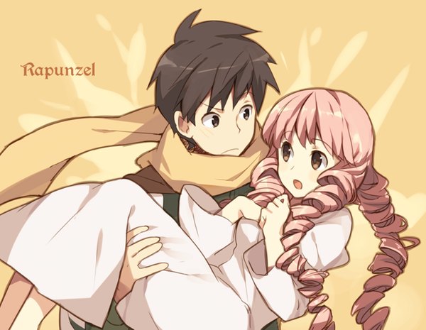 Anime picture 1024x795 with katawa shoujo mikado shiina setou kenji weee (raemz) long hair blush short hair open mouth black hair pink hair black eyes orange eyes orange background girl boy scarf