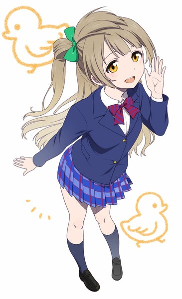 Anime picture 663x1090 with love live! school idol project sunrise (studio) love live! minami kotori mattaku mousuke single long hair tall image fringe open mouth brown hair yellow eyes looking away from above hair bun (hair buns) one side up girl uniform bow hair bow
