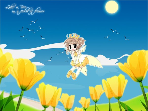 Anime picture 1024x768 with card captor sakura clamp kinomoto sakura fairy flower (flowers)
