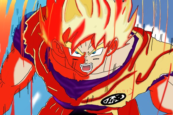 Anime picture 3000x2000 with dragon ball dragon ball z son goku soulsilverlight single highres short hair blue eyes absurdres orange hair angry boy