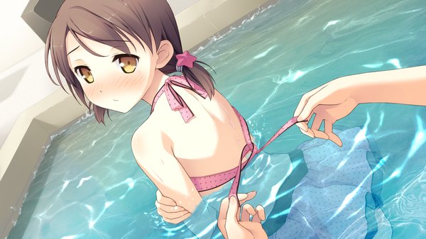 Anime picture 1920x1080 with your diary hirosaki kanade kantoku blush highres short hair black hair wide image yellow eyes game cg girl swimsuit bikini