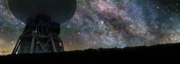 Anime picture 2000x713 with original iy (tsujiki) highres wide image sky night night sky no people scenic milky way star (stars) telescope