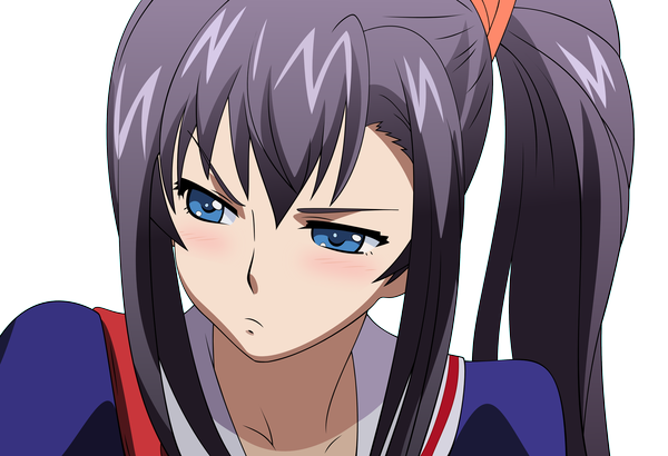 Anime picture 4200x2876 with maken-ki! amaya haruko single long hair blush highres blue eyes black hair absurdres ponytail transparent background vector girl