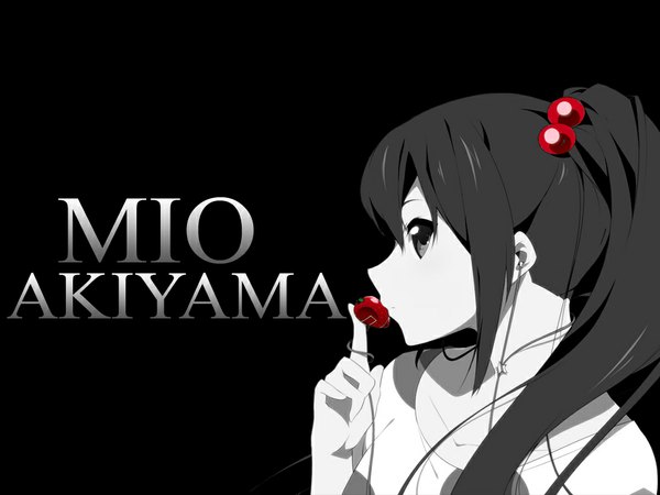 Anime picture 1024x768 with k-on! kyoto animation akiyama mio ponytail profile black background monochrome girl food berry (berries) strawberry