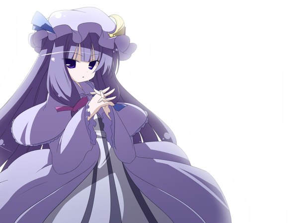 Anime picture 1920x1440 with touhou patchouli knowledge long hair highres white background purple eyes purple hair girl hat
