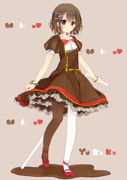 Anime picture 1000x1414 with original yukijirushi yukiko-tan sakuragi yuzuki single tall image looking at viewer blush short hair brown hair brown eyes girl dress skirt bow hair bow bracelet skirt set