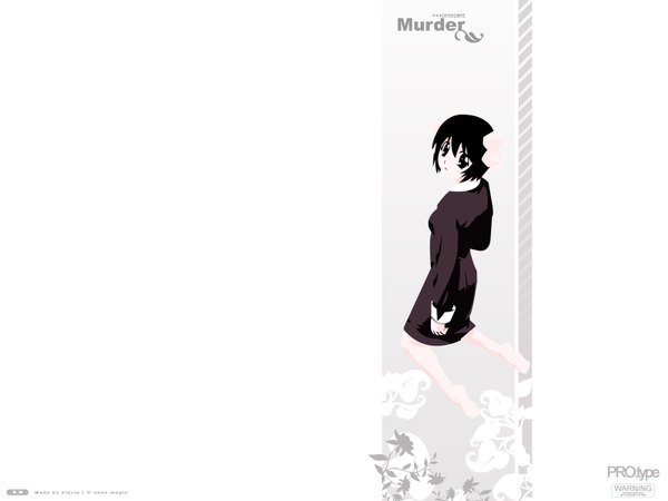 Anime picture 1600x1200 with elfen lied arms corporation yuka single looking at viewer short hair black hair white background looking back barefoot kneeling turning head girl dress black dress