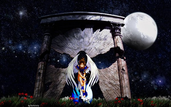 Anime picture 1440x900 with aa megami-sama anime international company belldandy wide image wings moon