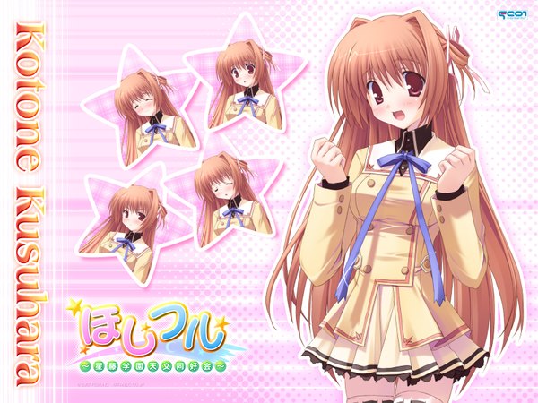 Anime picture 1600x1200 with hoshiful kusuhara kotone ikegami akane looking at viewer blush open mouth brown hair brown eyes :d pleated skirt girl skirt uniform bow school uniform