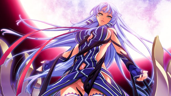 Anime picture 1280x720 with kikouyoku senki gin no toki no corona long hair open mouth wide image yellow eyes blue hair game cg girl ribbon (ribbons) moon tentacles