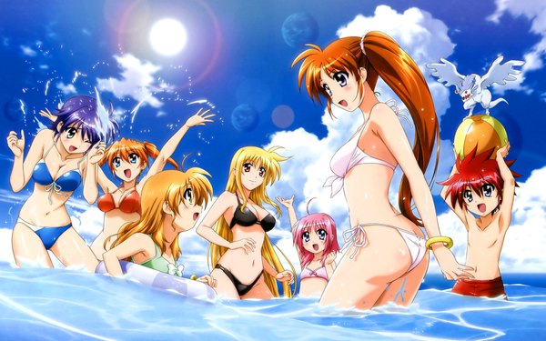 Anime picture 1920x1200 with mahou shoujo lyrical nanoha mahou shoujo lyrical nanoha strikers fate testarossa takamachi nanoha takamachi vivio subaru nakajima caro ru lushe erio mondial highres light erotic wide image girl swimsuit bikini black bikini