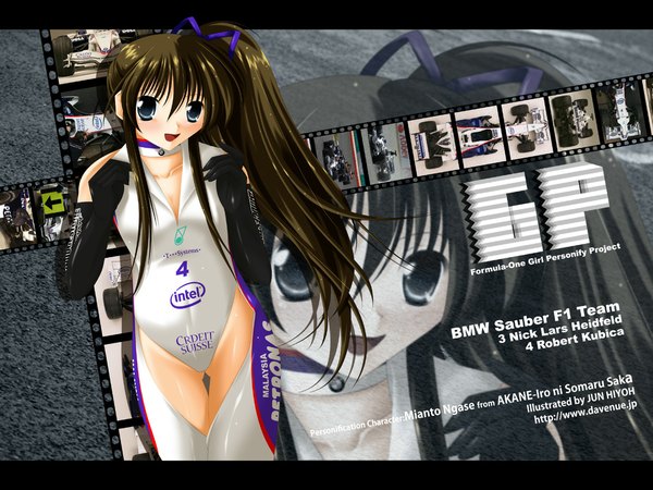 Anime picture 1024x768 with long hair blue eyes light erotic brown hair side ponytail racequeen gloves elbow gloves leotard hiyou jun moto gp