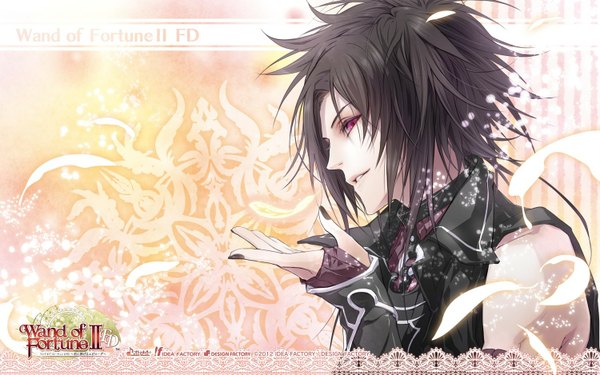 Anime picture 1500x938 with wand of fortune 2 idea factory alvaro garay usuba kagerou single short hair black hair wide image profile pink eyes boy feather (feathers)