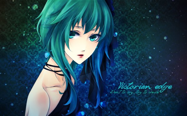 Anime picture 1920x1200 with vocaloid hatsune miku single long hair looking at viewer highres wide image green eyes green hair inscription wallpaper girl hair ornament bubble (bubbles)
