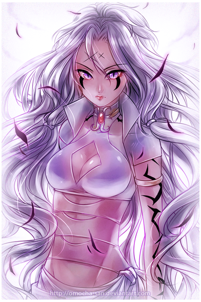 Anime picture 700x1050 with original zenithomocha single long hair tall image breasts purple eyes signed silver hair tattoo framed face paint animal eyes girl bracelet