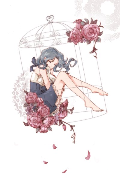 Anime picture 800x1200 with bishoujo senshi sailor moon toei animation kaiou michiru kinako (utyu no hazikko) single long hair tall image simple background smile white background sitting eyes closed barefoot aqua hair bare legs legs wavy hair girl dress flower (flowers)