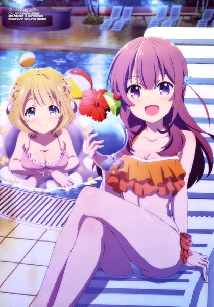 Anime picture 2857x4090 with girlish number megami magazine karasuma chitose (giarlish number) kugayama yae konno miki long hair tall image looking at viewer blush highres short hair breasts open mouth blue eyes light erotic blonde hair smile purple eyes multiple girls holding