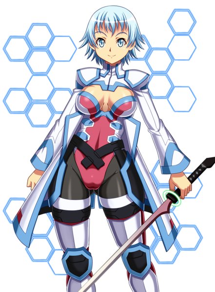 Anime picture 1200x1630 with phantasy star sega shunzou single tall image short hair blue eyes blue hair girl weapon sword