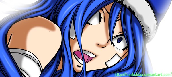 Anime picture 1933x864 with fairy tail juvia lockser markoldea single long hair highres open mouth blue eyes simple background wide image white background blue hair close-up face girl bandage (bandages) cap bandaid