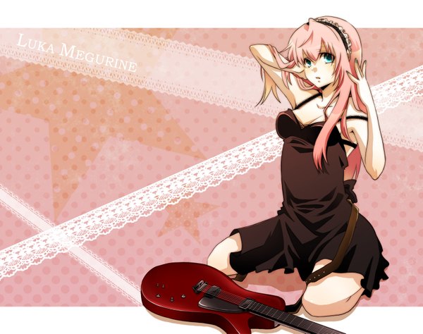 Anime picture 1500x1185 with vocaloid megurine luka yucco kxoxc single blue eyes pink hair girl hairband musical instrument guitar