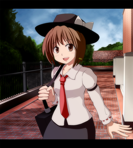 Anime picture 1343x1499 with touhou usami renko s-syogo single tall image short hair open mouth brown hair brown eyes girl hat necktie