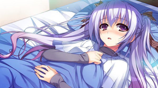 Anime picture 2560x1440 with reminiscence shimazu aki tomose shunsaku long hair blush highres open mouth wide image twintails brown eyes game cg silver hair girl