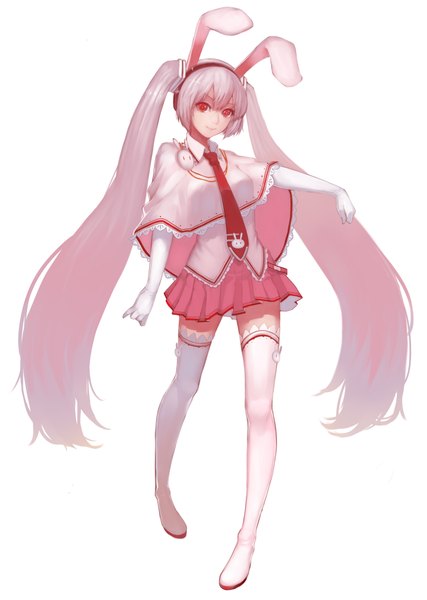 Anime picture 2893x4064 with vocaloid hatsune miku sakura miku sola7764 single long hair tall image highres simple background red eyes white background twintails animal ears pink hair bunny ears girl skirt gloves necktie elbow gloves